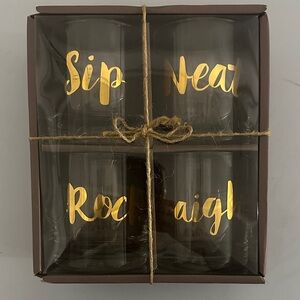 Set of 4 Gold Lettered Whiskey Glasses - Sip, Neat, Rock, Straight